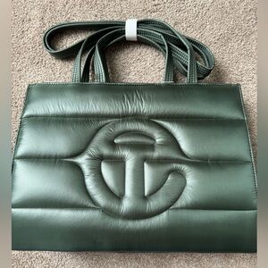 Telfar x Moose Knuckles puffer dark green medium shopper bag.